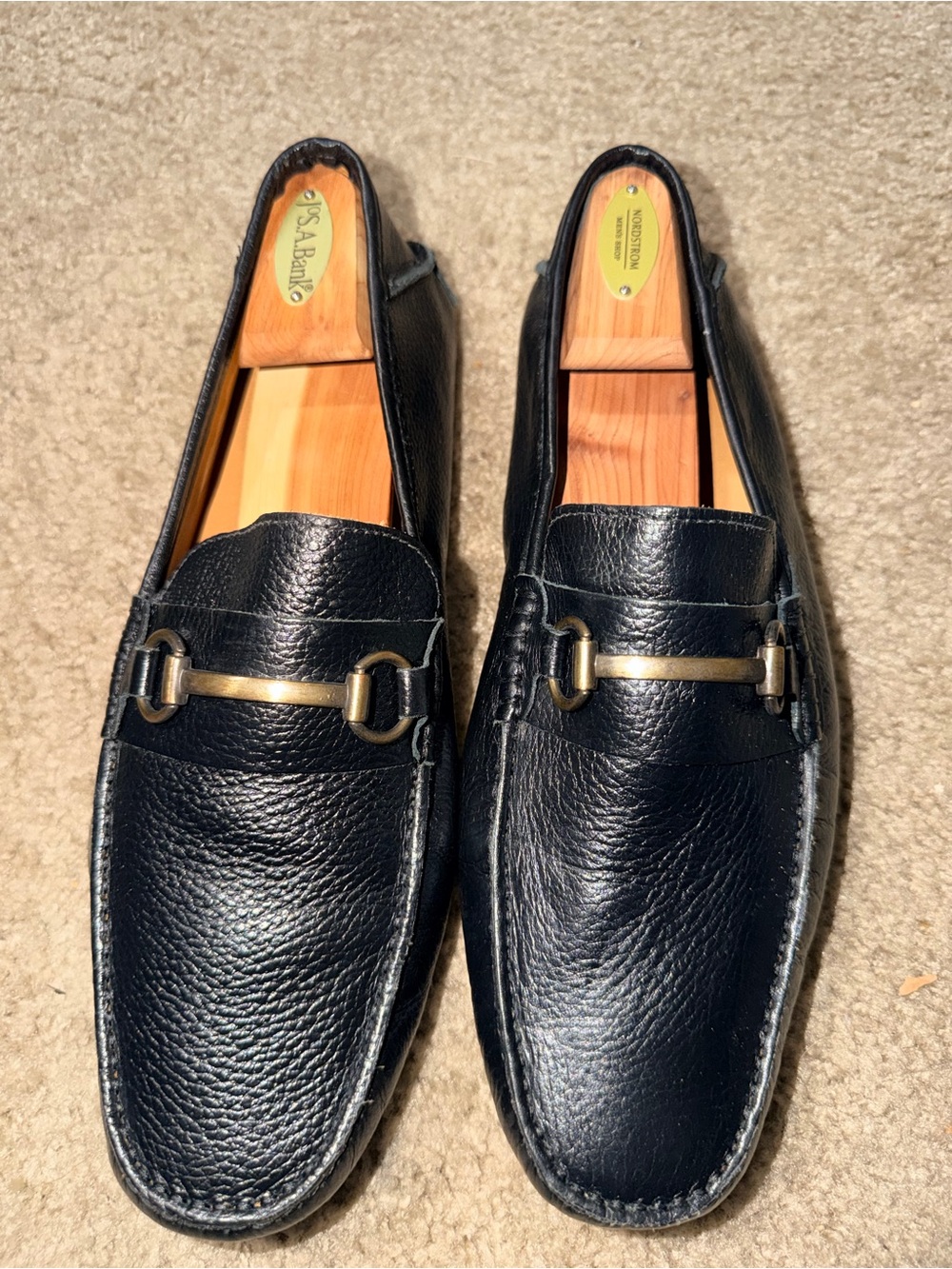 Men’s Black Leather Horsebit Driving Loafers Moc Toe Brazil Size 12M